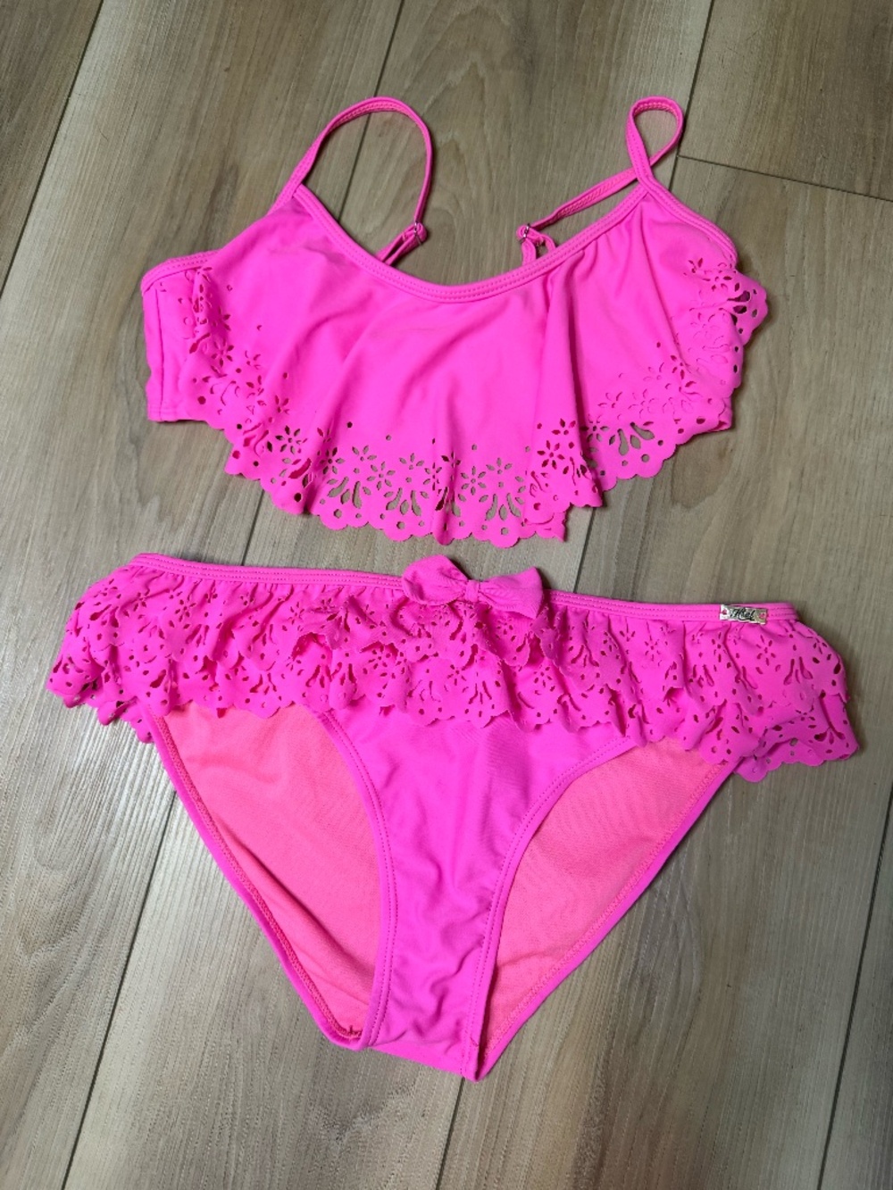 Hot Pink Ruffle Bikini Set | Medium Top / Large Bottom | Cutout Detail Swim